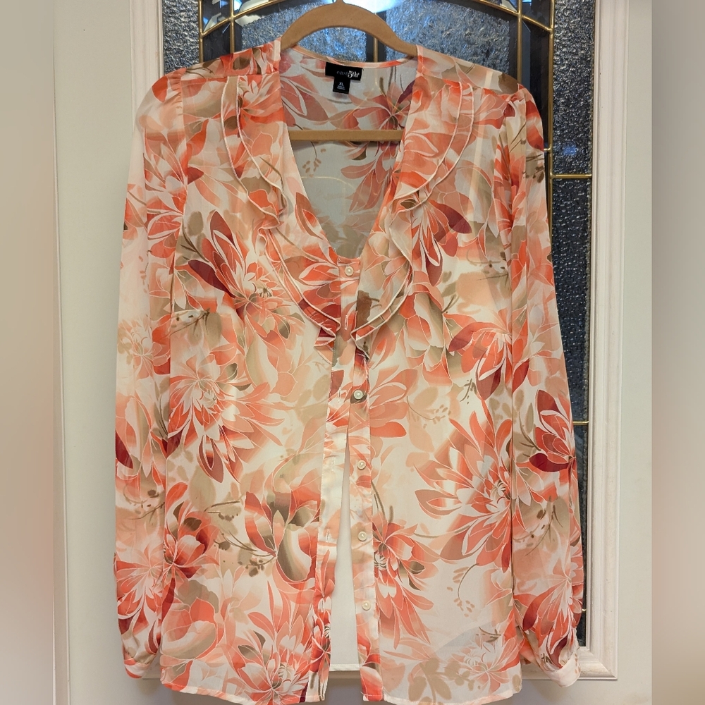 East 5th Peach Floral Blouse